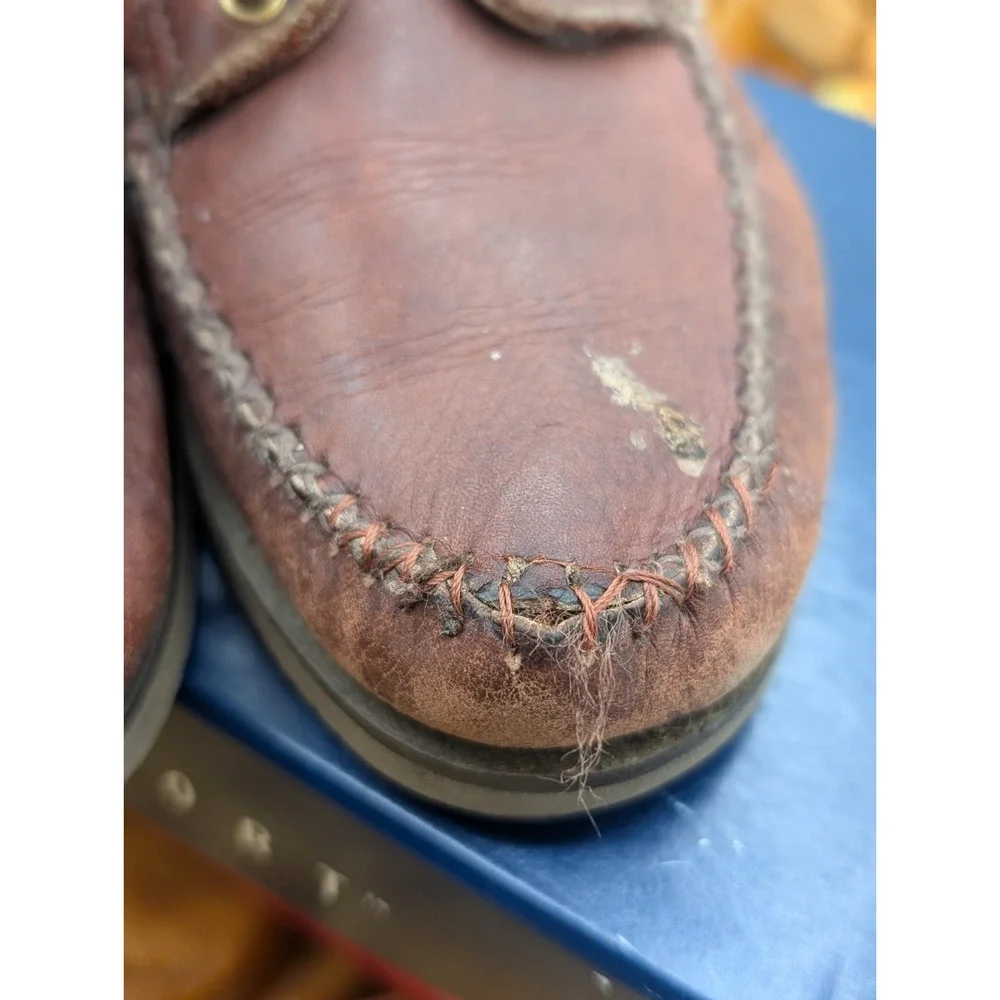 VTG Eastland Brown Leather Boat Shoes 10 M Deck Moccasins Vibram Sole 90s